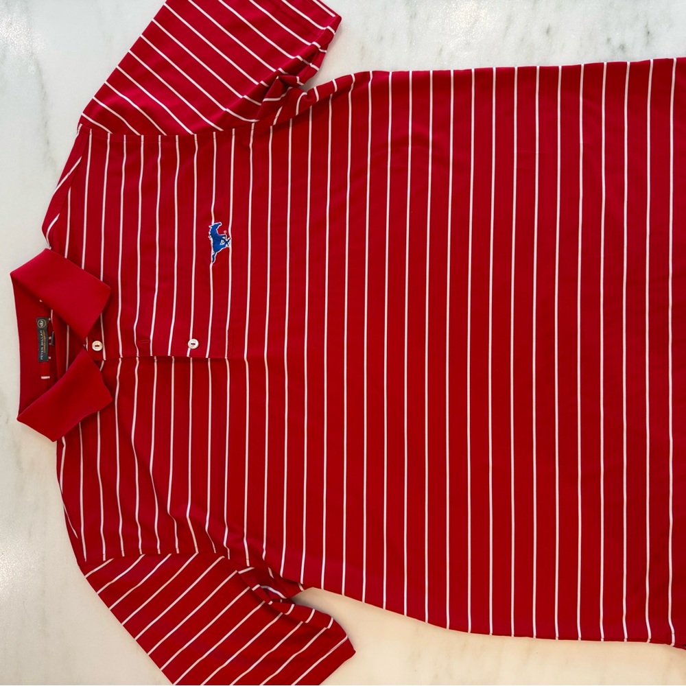 Peter Millar Red Striped Polo Shirt with SMU logo